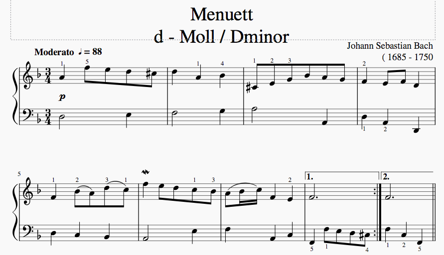 Menuett d - Moll / Dminor sheet music for piano